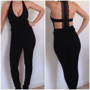 Bebe Black Lace Halter Jumpsuit